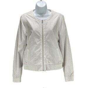 Bagatelle Size Small Ivory Perforated Bomber Jacket With Ribbed Cuffs & Hem Poly